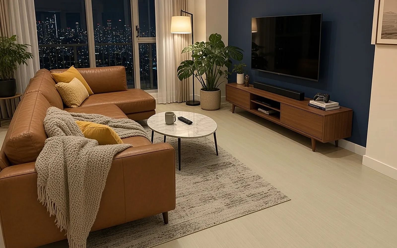 Condo living room after, Buttered Oak SPC flooring